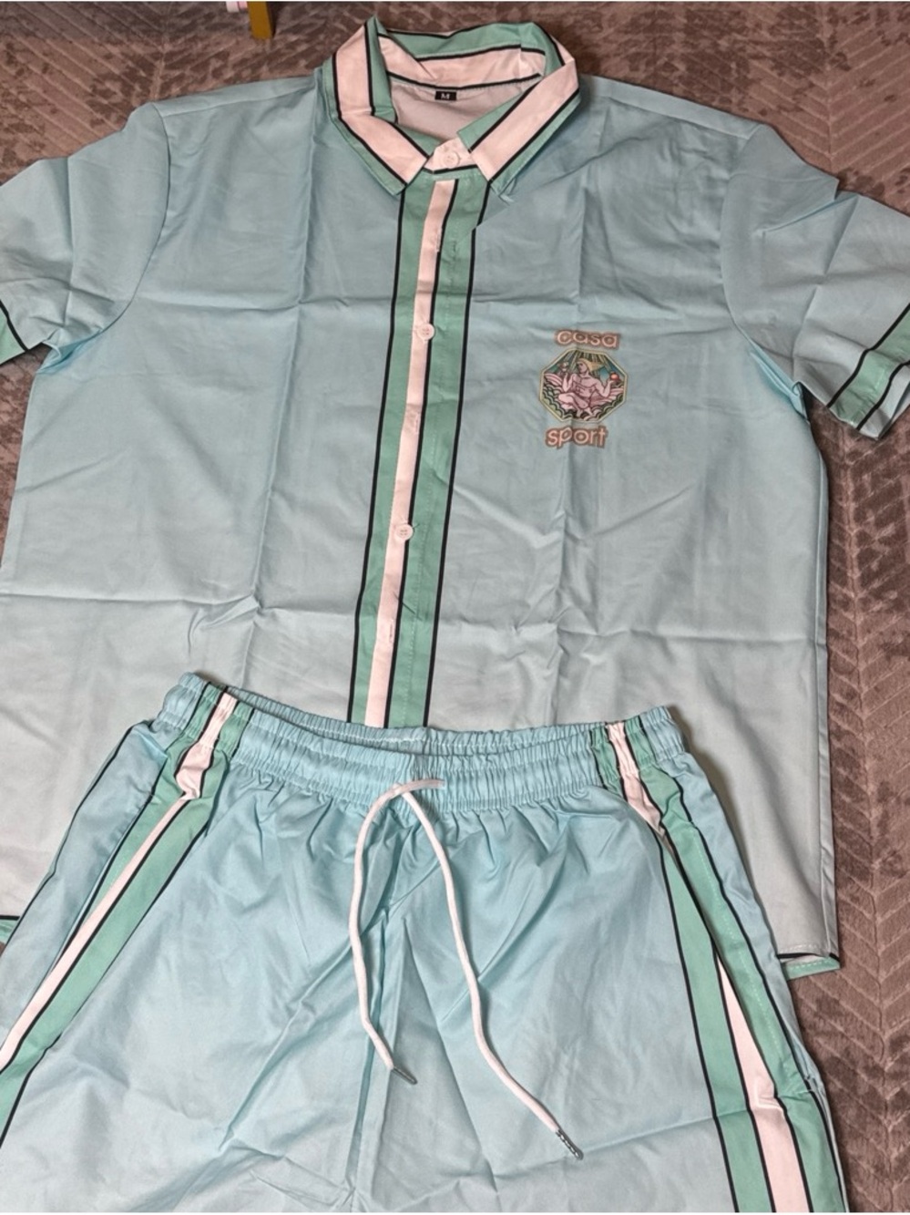 Casa Sport Light Aqua Short-Sleeve Pajama Set with Contrast Trim